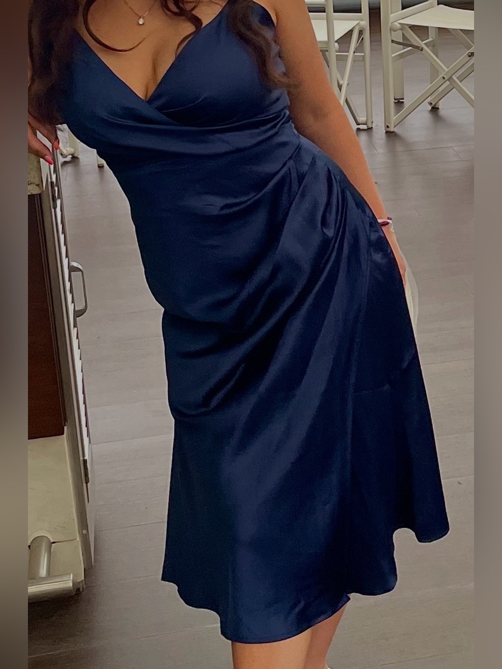 Beautiful sapphire blue satin dress
